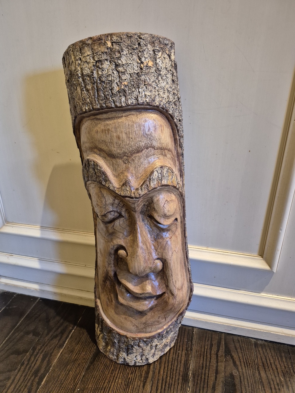 Wooden Hand Carved Mask Wall Hanging Tikki Style Tree Spirit‎
